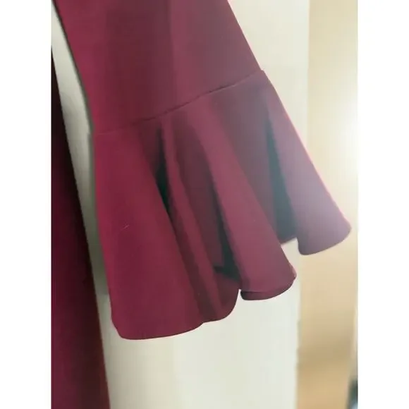 Trina Turk Bell Sleeve Knee Length Swing Dress Darted Waist Dark Red Size 10 EUC - Picture 6 of 8
